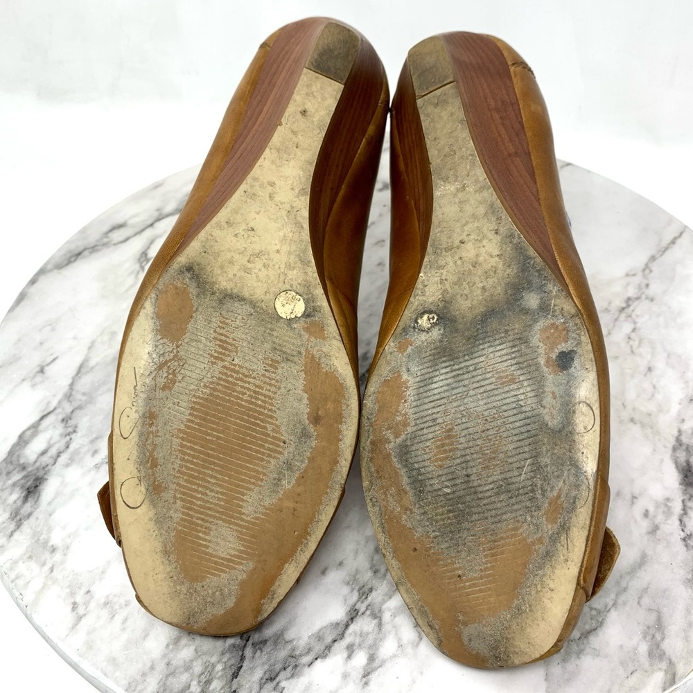 Jessica Simpson Brown Leather Ballet Toe Buckle Wedge Flats 8.5 Classic Preppy - Picture 8 of 16